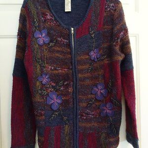 Napa Valley Size M Zip Front Sweater-Appliques-Long Sleeves-Excellent Condition
